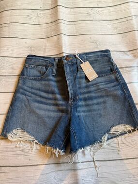 Madewell Frayed Hem High-Rise Denim Shorts - Medium Blue